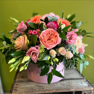 Secret Whispers - This luxury arrangement of flowers in a stylish Hat Box will be remembered for a long time!