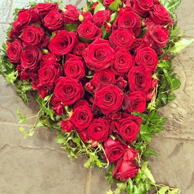 Heart SYM-323 - A full heart of elegant red and green flowers.